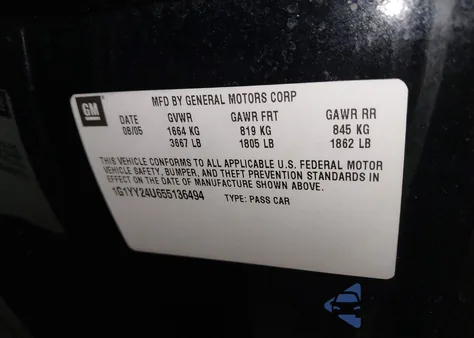 2005 Chevrolet Corvette from USA, damaged, VIN 1G1YY24U655136494